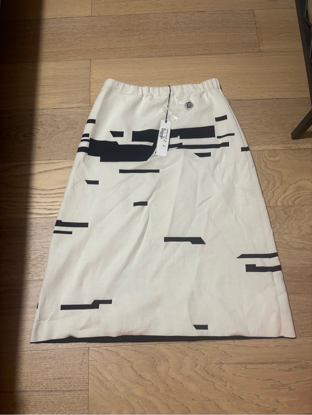 NWT Jil Sander Women's White A-Line Skirt with Blue Geometric Print Reversible
